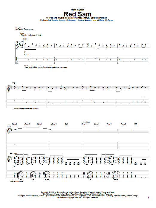Download Flyleaf Red Sam Sheet Music and learn how to play Guitar Tab PDF digital score in minutes