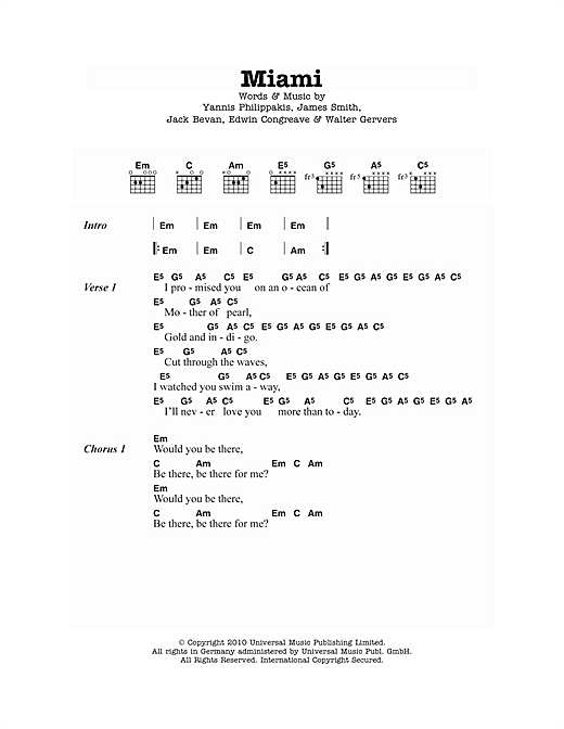 Download Foals Miami Sheet Music and learn how to play Lyrics & Chords PDF digital score in minutes