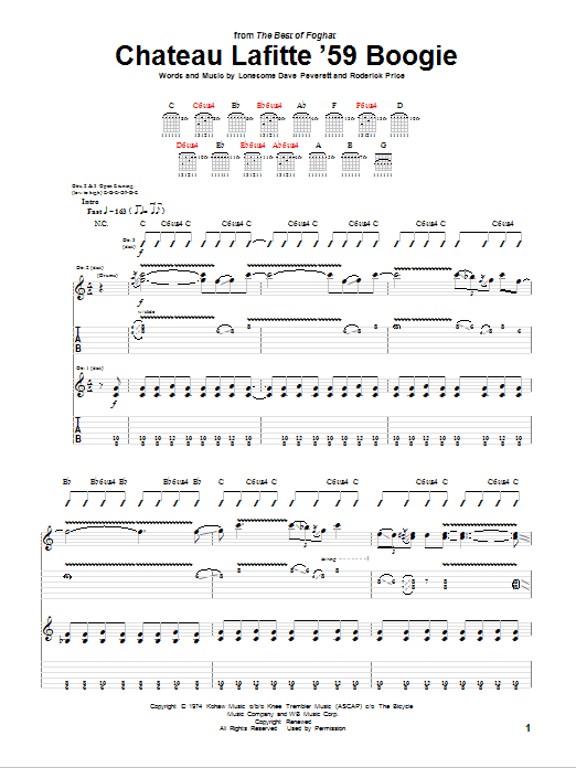 Download Foghat Chateau Lafitte '59 Boogie Sheet Music and learn how to play Guitar Tab PDF digital score in minutes