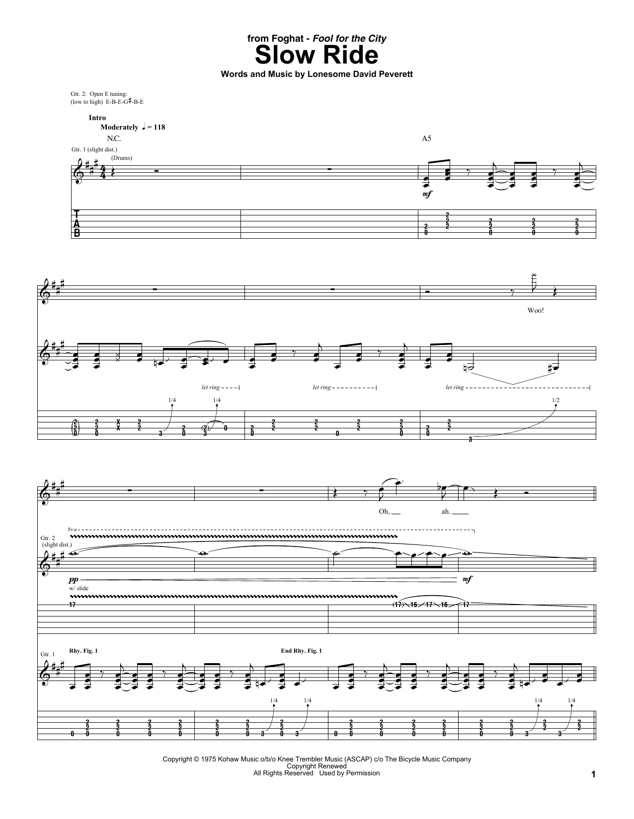 Download Foghat Slow Ride Sheet Music and learn how to play Bass Guitar Tab PDF digital score in minutes