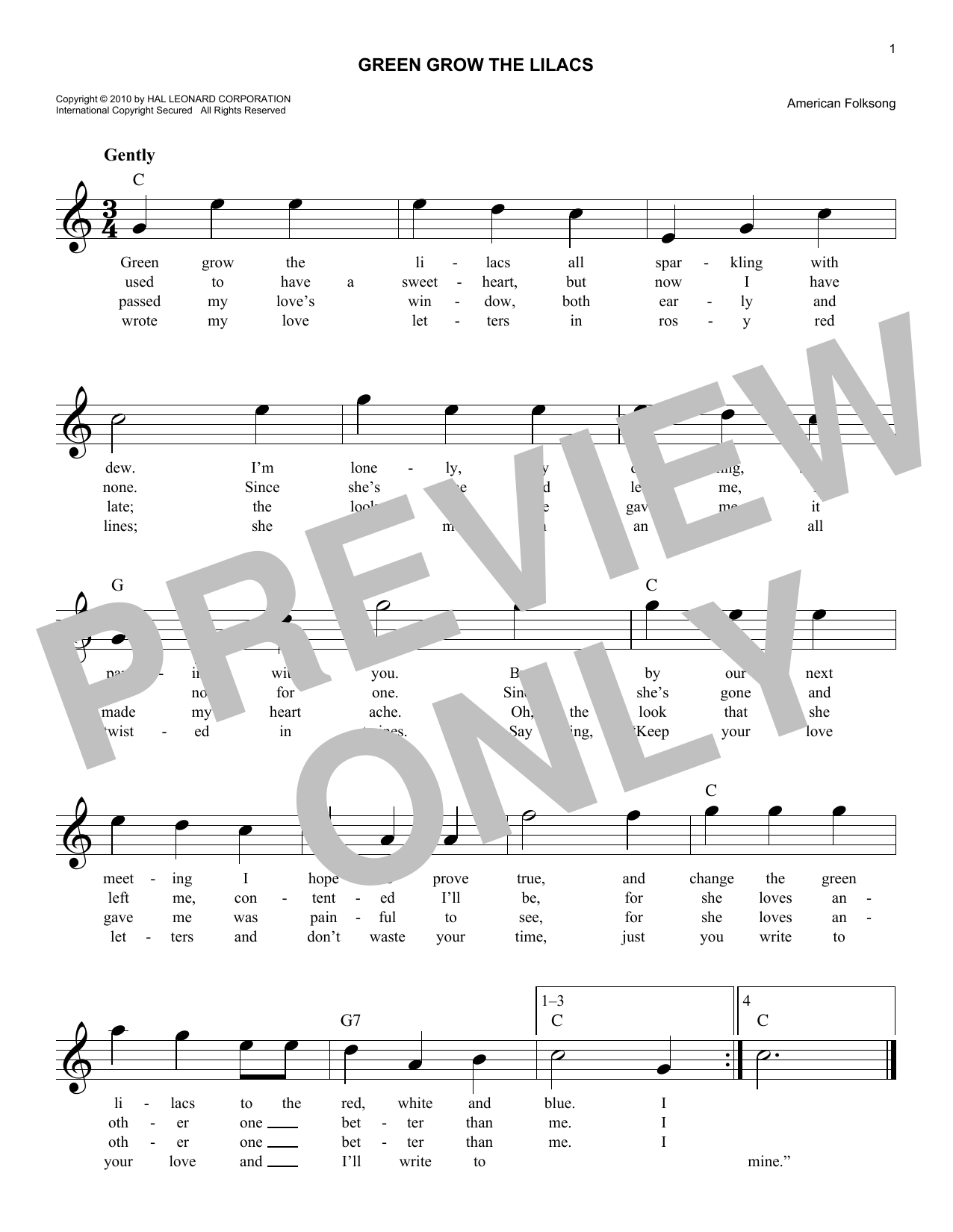 Download Folk Song Green Grow The Lilacs Sheet Music and learn how to play Melody Line, Lyrics & Chords PDF digital score in minutes
