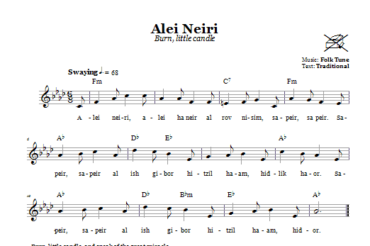 Download Folk Tune Alei Neiri (Burn, Little Candles) Sheet Music and learn how to play Melody Line, Lyrics & Chords PDF digital score in minutes