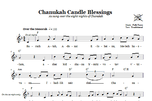 Download Folk Tune Chanukah Candle Blessings Sheet Music and learn how to play Melody Line, Lyrics & Chords PDF digital score in minutes