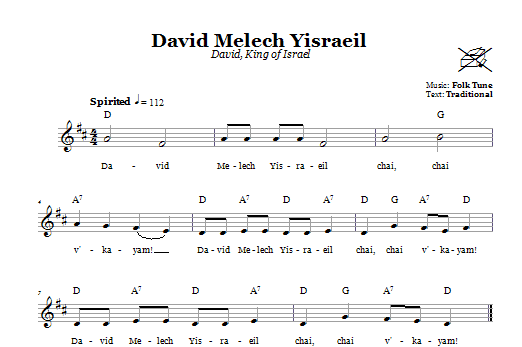 Download Folk Tune David Melech Yisraeil (David, King Of Israel) Sheet Music and learn how to play Melody Line, Lyrics & Chords PDF digital score in minutes