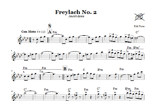 Download Folk Tune Freylach No. 2 (Jewish Dance) Sheet Music and learn how to play Melody Line, Lyrics & Chords PDF digital score in minutes