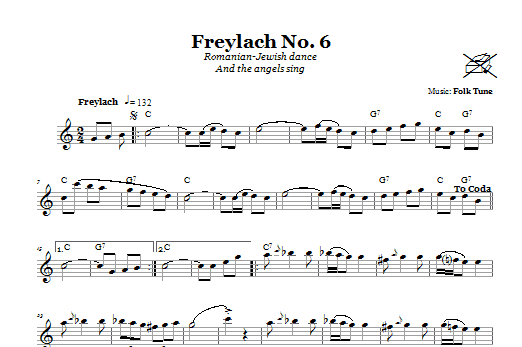 Download Folk Tune Freylach No. 6 (Romanian-Jewish Dance (And The Angels Sing)) Sheet Music and learn how to play Melody Line, Lyrics & Chords PDF digital score in minutes