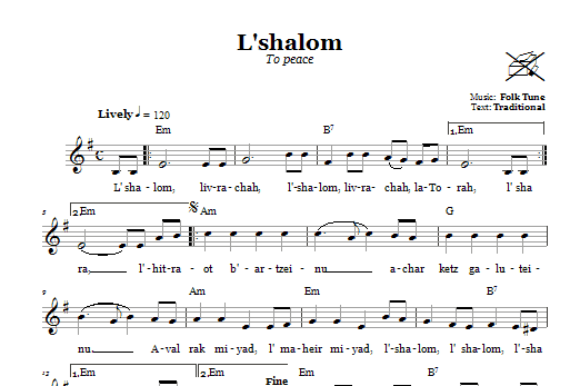 Download Folk Tune L'shalom (To Peace) Sheet Music and learn how to play Melody Line, Lyrics & Chords PDF digital score in minutes