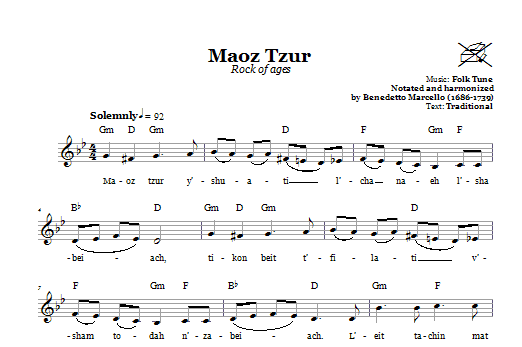 Download Folk Tune Maoz Tzur (Rock Of Ages) Sheet Music and learn how to play Melody Line, Lyrics & Chords PDF digital score in minutes