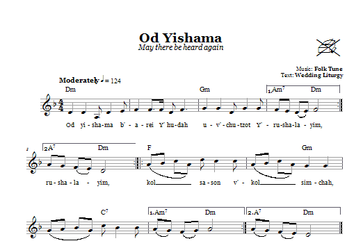 Download Folk Tune Od Yishama (May There Be Heard Again) Sheet Music and learn how to play Melody Line, Lyrics & Chords PDF digital score in minutes