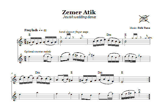 Download Folk Tune Zemer Atik (Jewish Dance) Sheet Music and learn how to play Melody Line, Lyrics & Chords PDF digital score in minutes