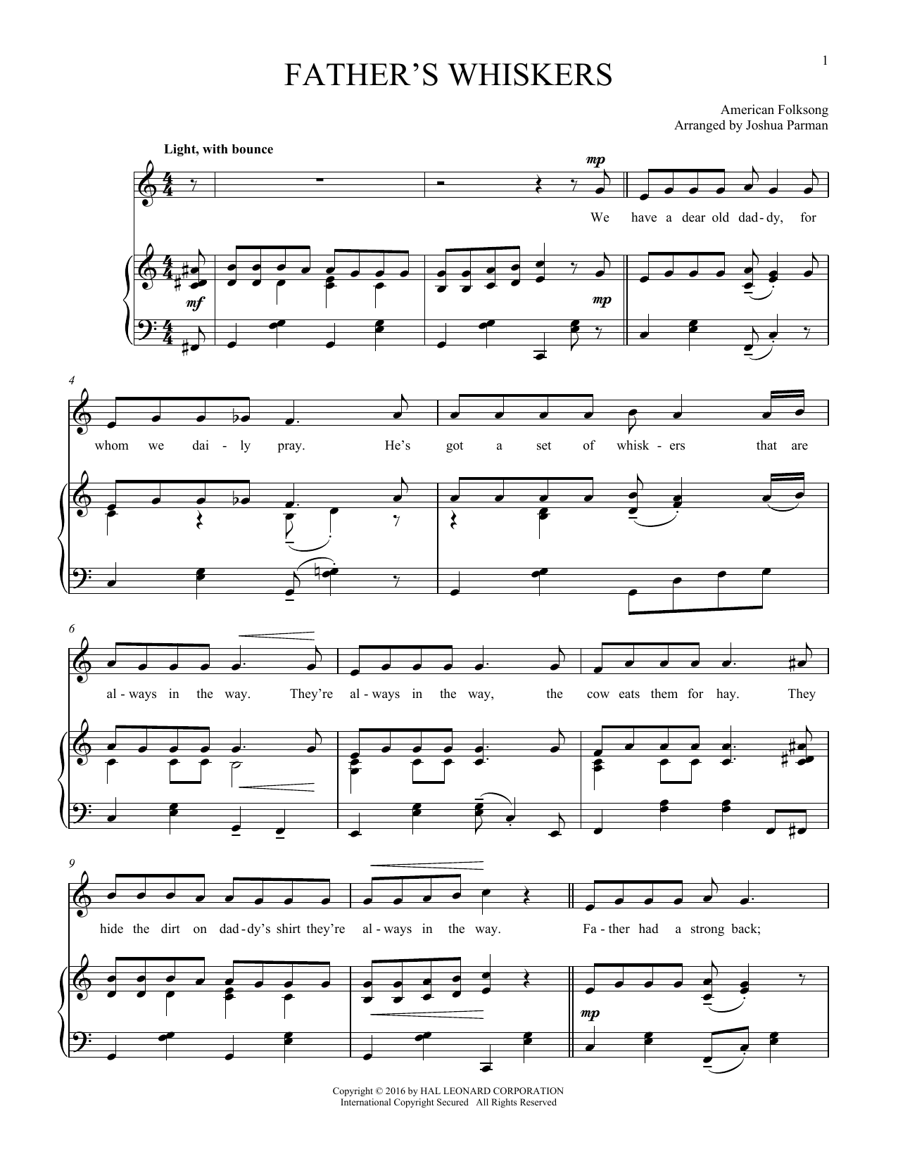 Download Traditional Folksong Father's Whiskers Sheet Music and learn how to play Piano & Vocal PDF digital score in minutes