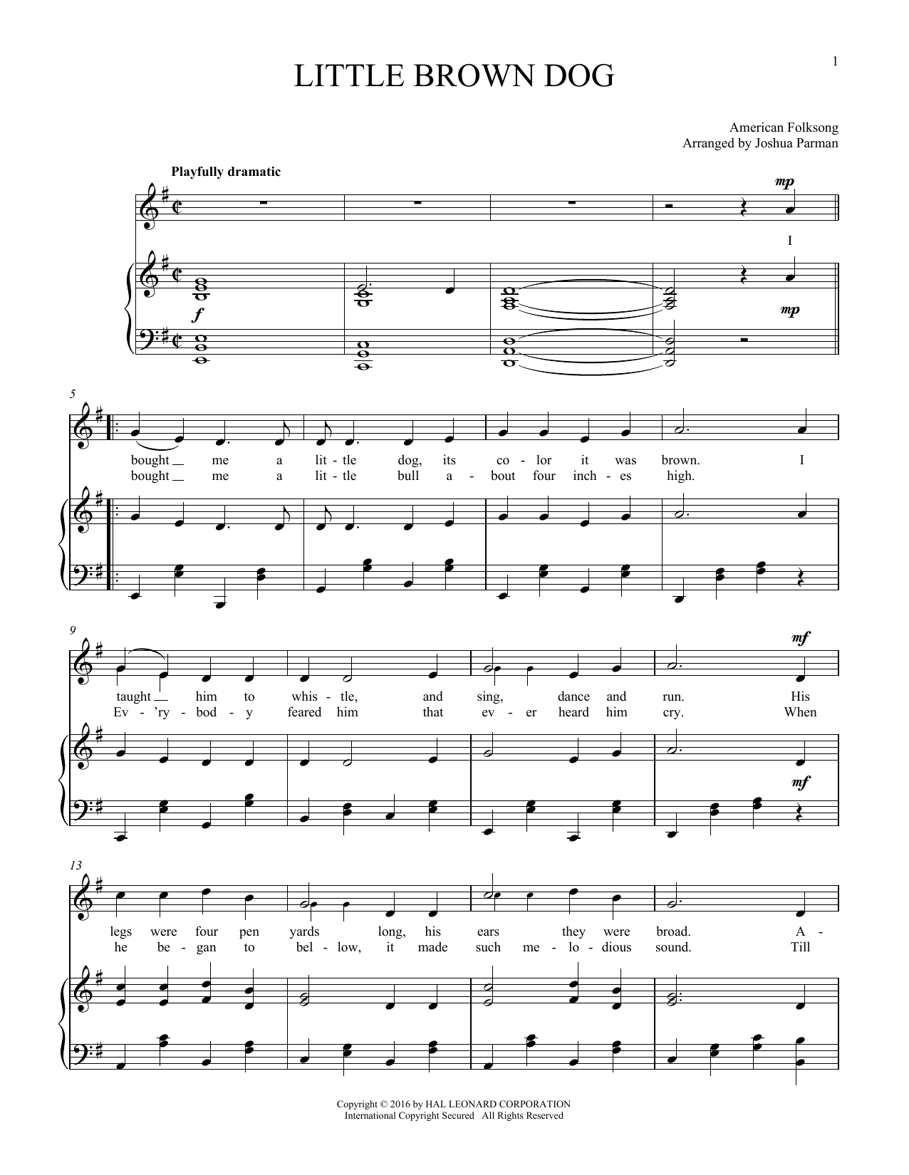 Download Traditional Folksong Little Brown Dog Sheet Music and learn how to play Piano & Vocal PDF digital score in minutes
