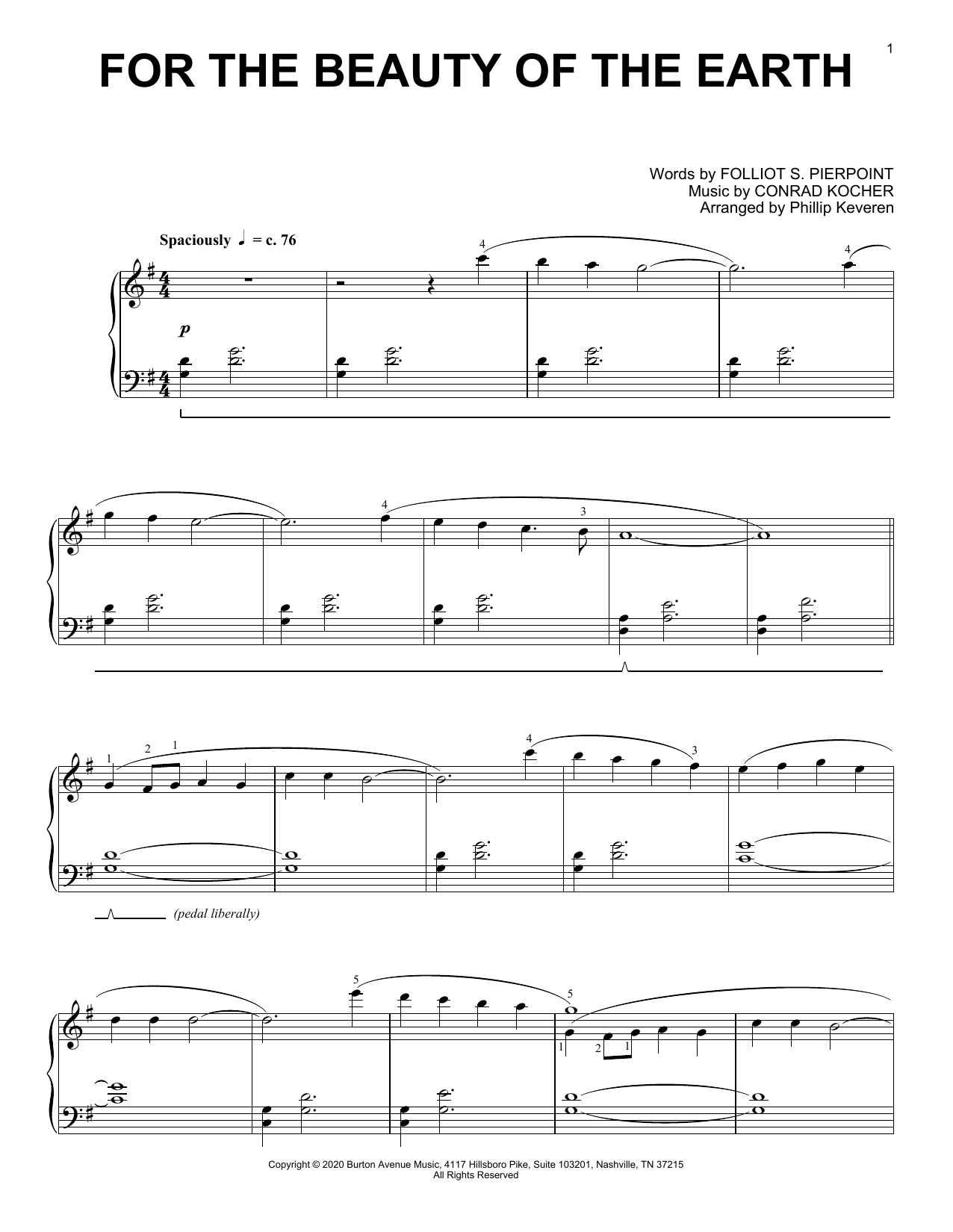 Download Folliot S. Pierpoint and Conrad Kocher For The Beauty Of The Earth (arr. Phillip Keveren) Sheet Music and learn how to play Piano Solo PDF digital score in minutes