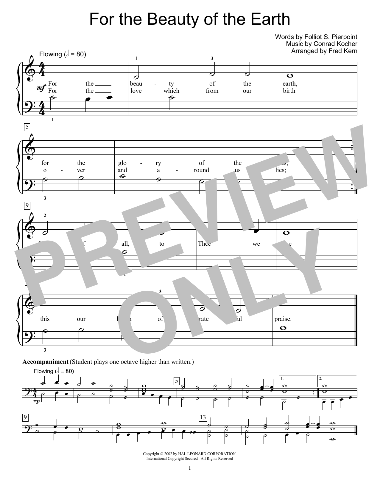 Download Fred Kern For The Beauty Of The Earth Sheet Music and learn how to play Educational Piano PDF digital score in minutes