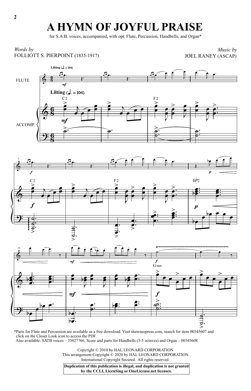 Download Folliott Pierpoint and Joel Raney A Hymn Of Joyful Praise Sheet Music and learn how to play SAB Choir PDF digital score in minutes