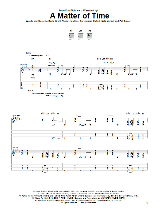 Download Foo Fighters A Matter Of Time Sheet Music and learn how to play Guitar Tab PDF digital score in minutes