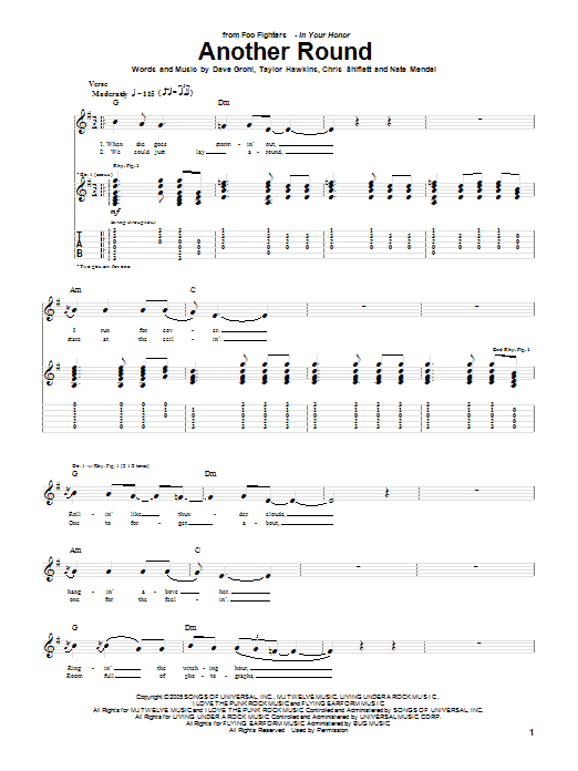 Download Foo Fighters Another Round Sheet Music and learn how to play Guitar Tab PDF digital score in minutes
