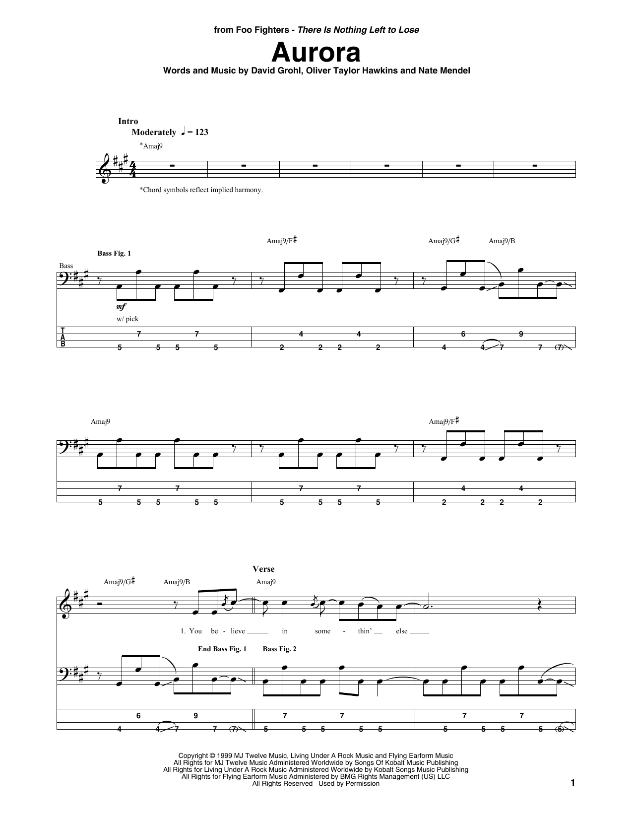 Download Foo Fighters Aurora Sheet Music and learn how to play Bass Guitar Tab PDF digital score in minutes