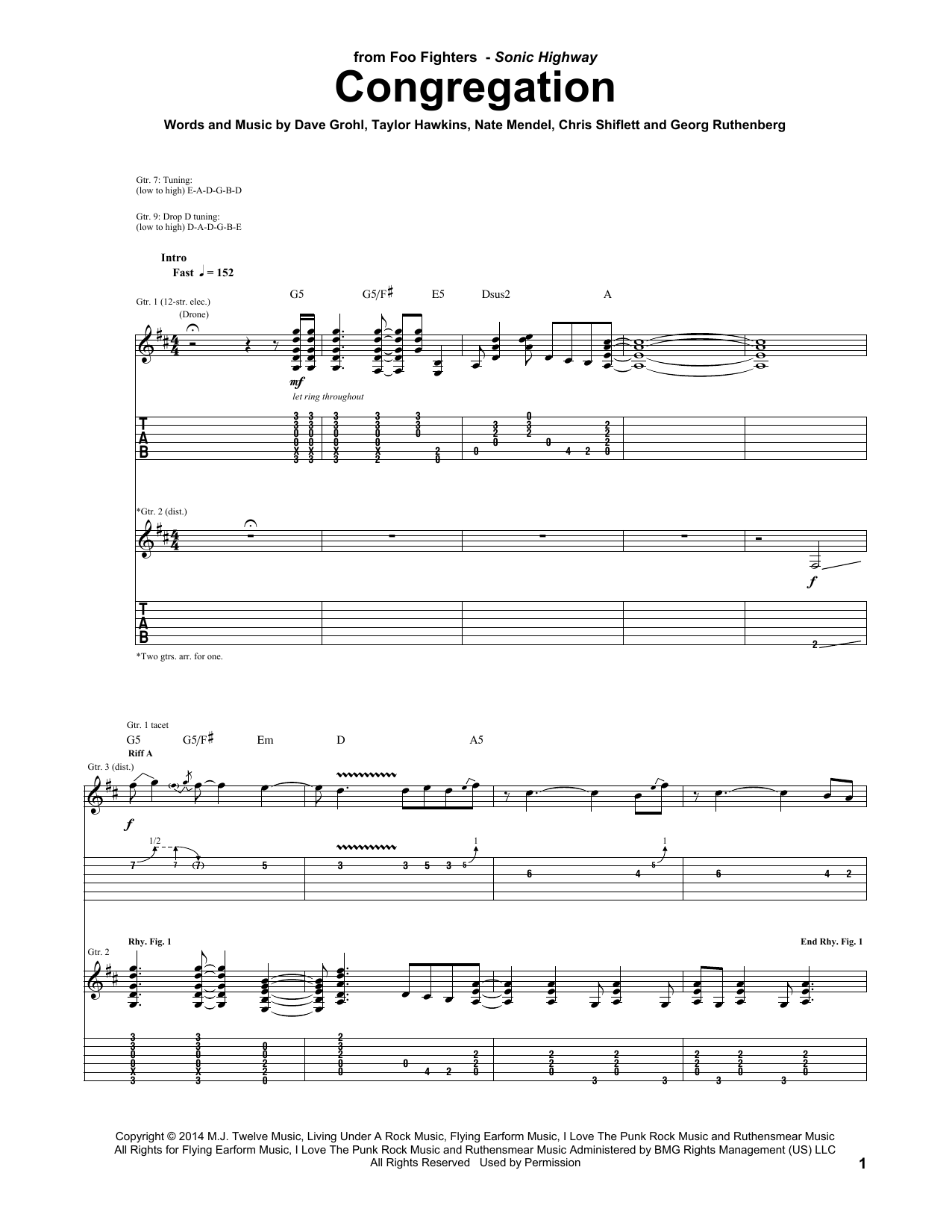 Download Foo Fighters Congregation Sheet Music and learn how to play Guitar Tab PDF digital score in minutes