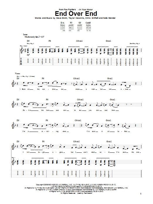 Download Foo Fighters End Over End Sheet Music and learn how to play Guitar Tab PDF digital score in minutes