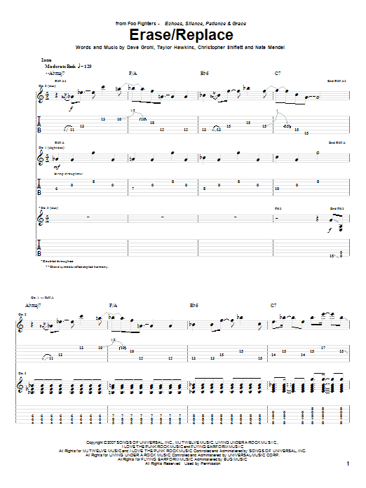 Download Foo Fighters Erase/Replace Sheet Music and learn how to play Guitar Tab PDF digital score in minutes