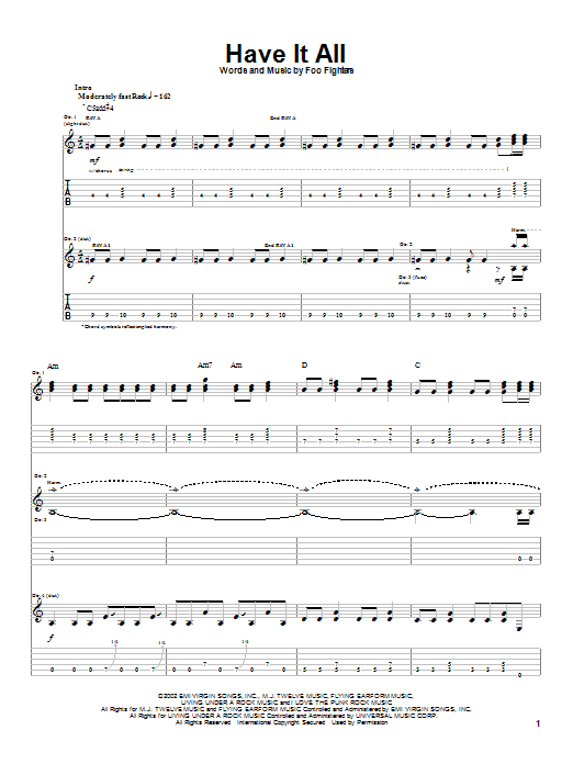 Download Foo Fighters Have It All Sheet Music and learn how to play Lyrics & Chords PDF digital score in minutes