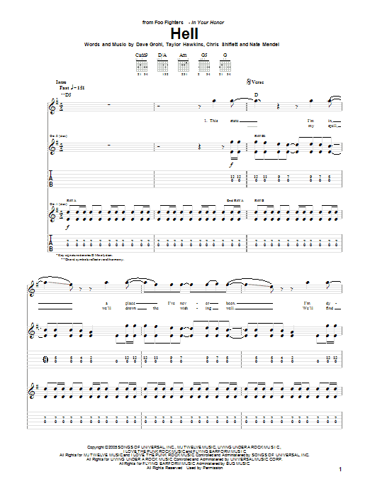 Download Foo Fighters Hell Sheet Music and learn how to play Guitar Tab PDF digital score in minutes