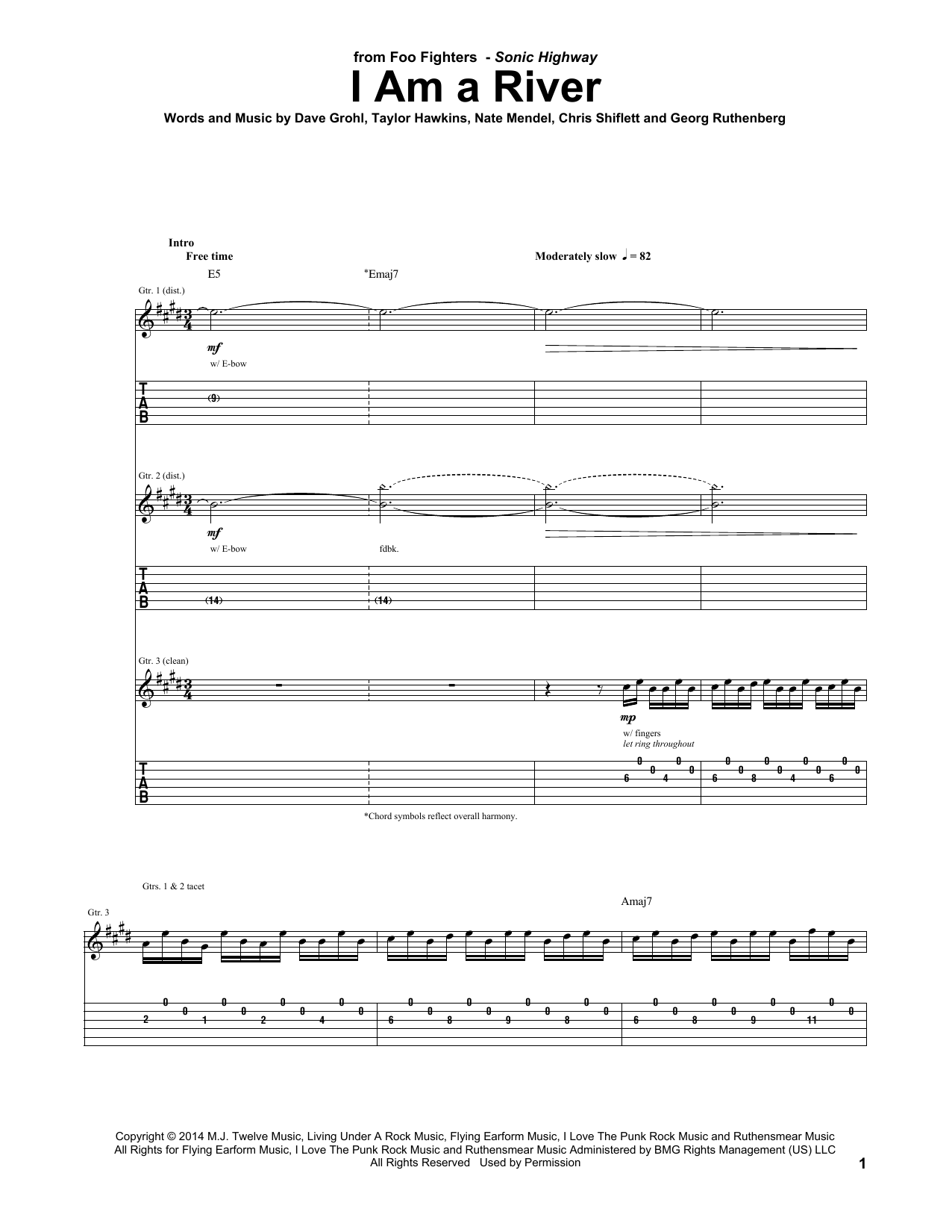 Download Foo Fighters I Am A River Sheet Music and learn how to play Guitar Tab PDF digital score in minutes