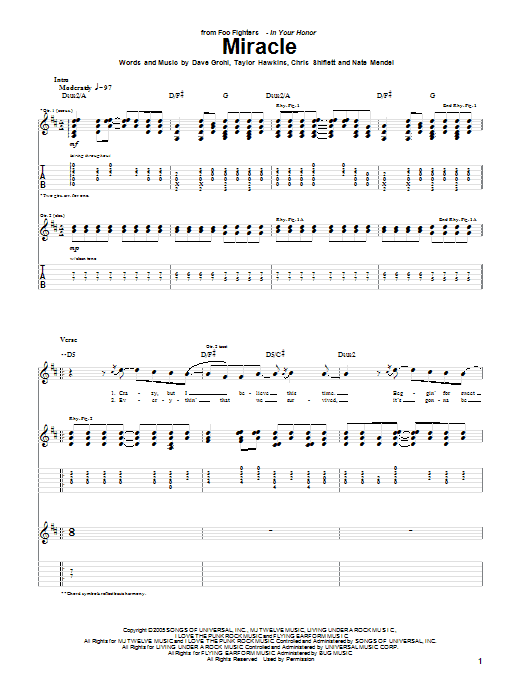 Download Foo Fighters Miracle Sheet Music and learn how to play Guitar Tab PDF digital score in minutes