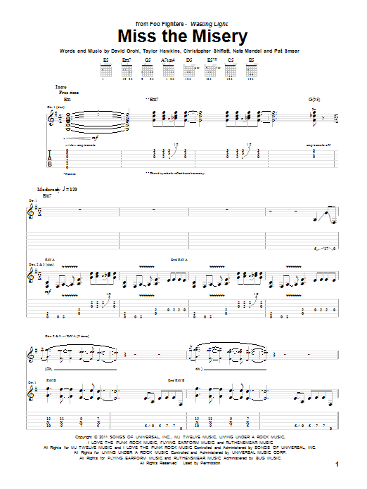 Download Foo Fighters Miss The Misery Sheet Music and learn how to play Guitar Tab PDF digital score in minutes