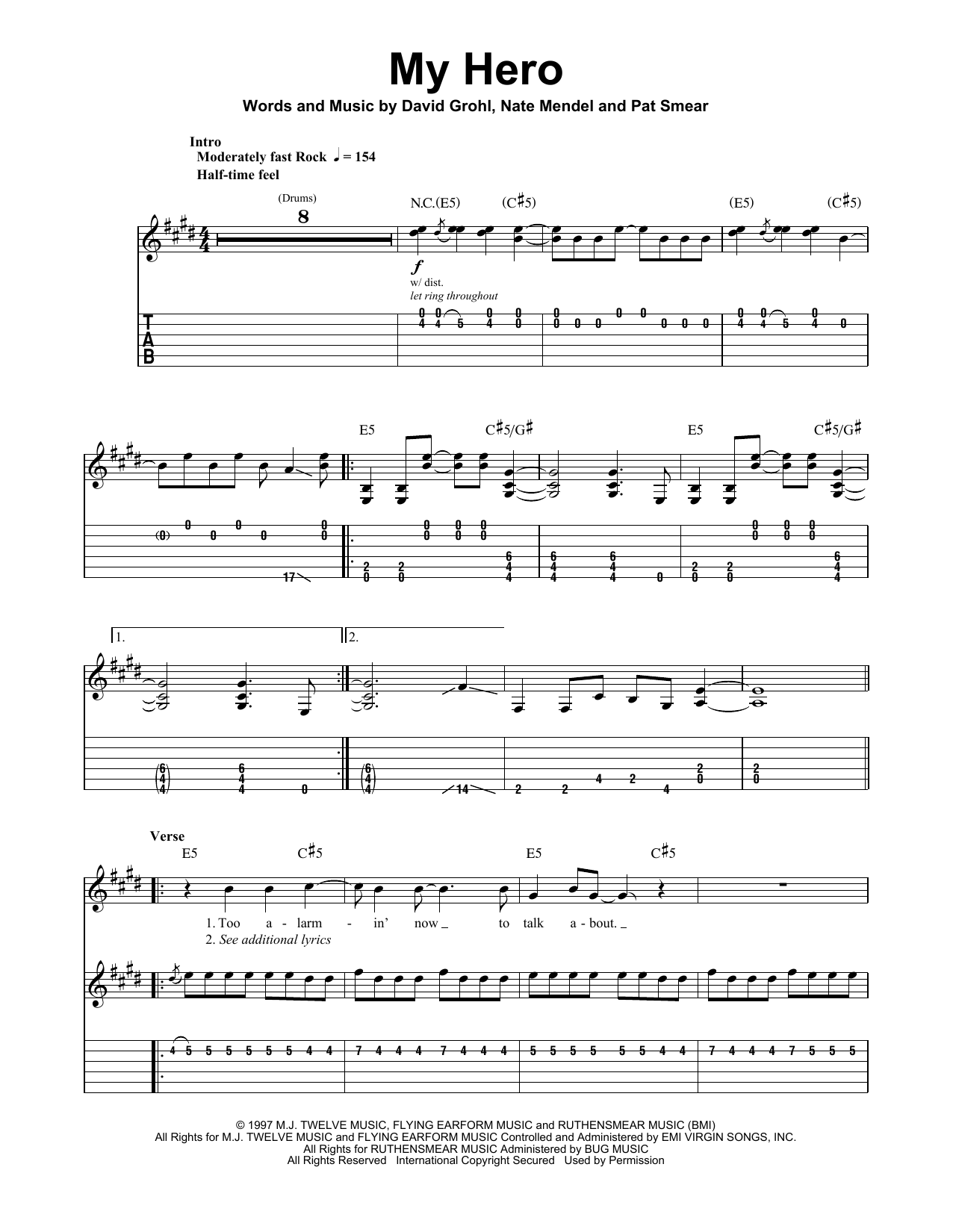 Download Foo Fighters My Hero Sheet Music and learn how to play Guitar Lead Sheet PDF digital score in minutes