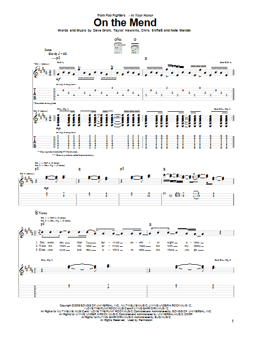 Download Foo Fighters On The Mend Sheet Music and learn how to play Guitar Tab PDF digital score in minutes