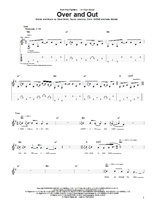 Download Foo Fighters Over And Out Sheet Music and learn how to play Guitar Tab PDF digital score in minutes