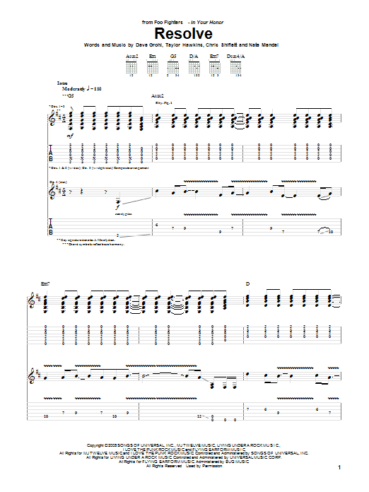 Download Foo Fighters Resolve Sheet Music and learn how to play Guitar Tab PDF digital score in minutes
