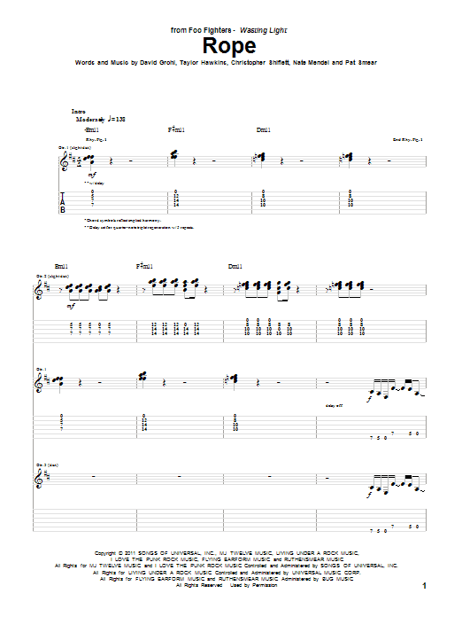 Download Foo Fighters Rope Sheet Music and learn how to play Bass Guitar Tab PDF digital score in minutes
