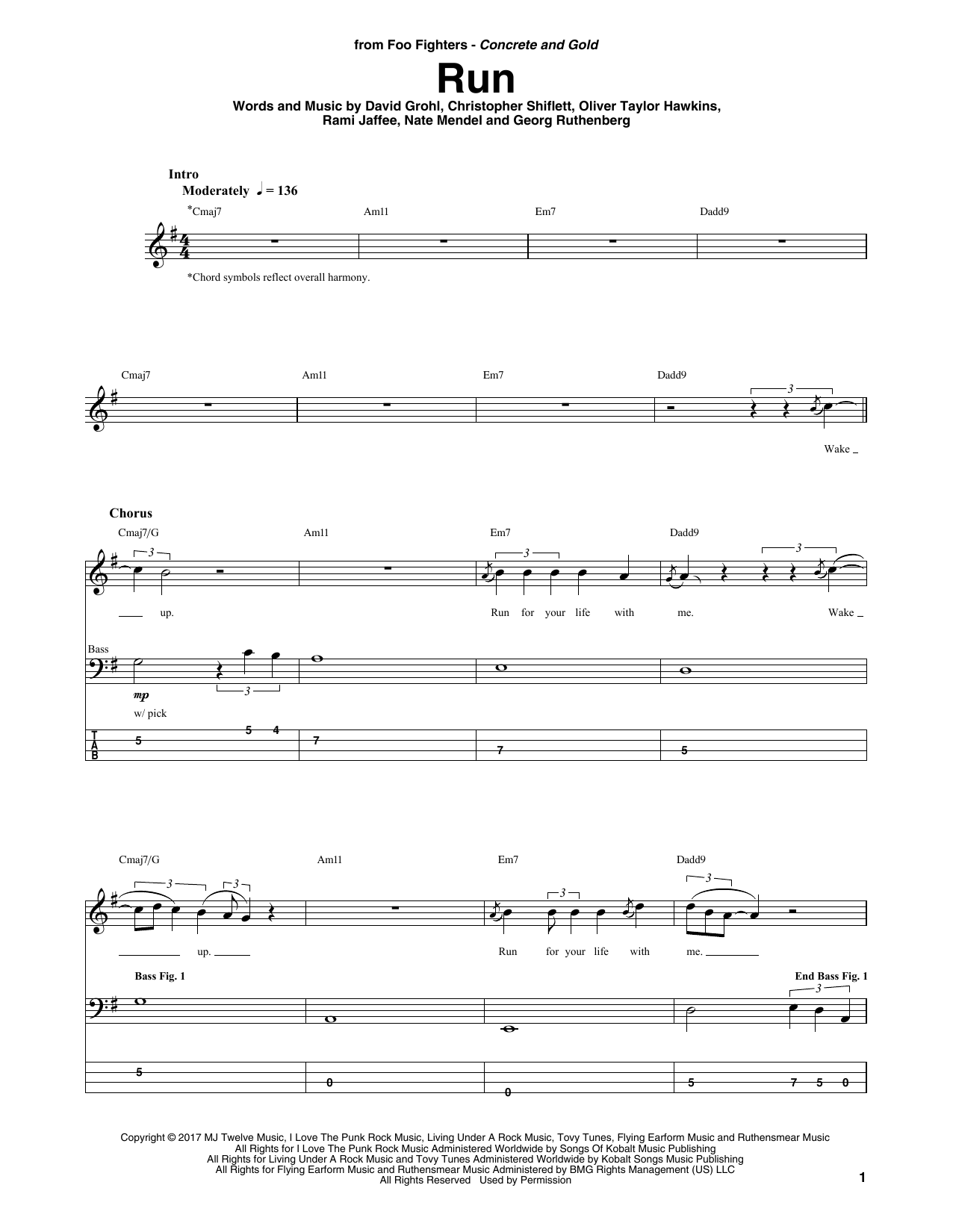 Download Foo Fighters Run Sheet Music and learn how to play Bass Guitar Tab PDF digital score in minutes