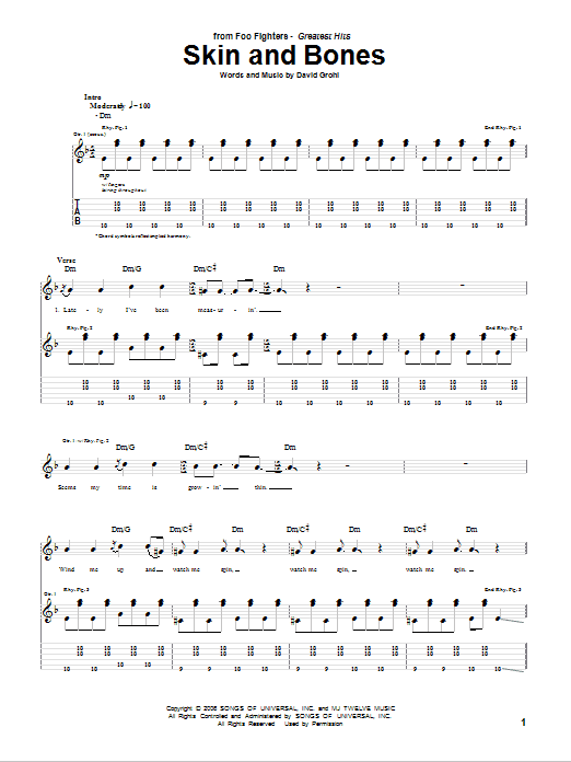Download Foo Fighters Skin And Bones Sheet Music and learn how to play Guitar Tab PDF digital score in minutes