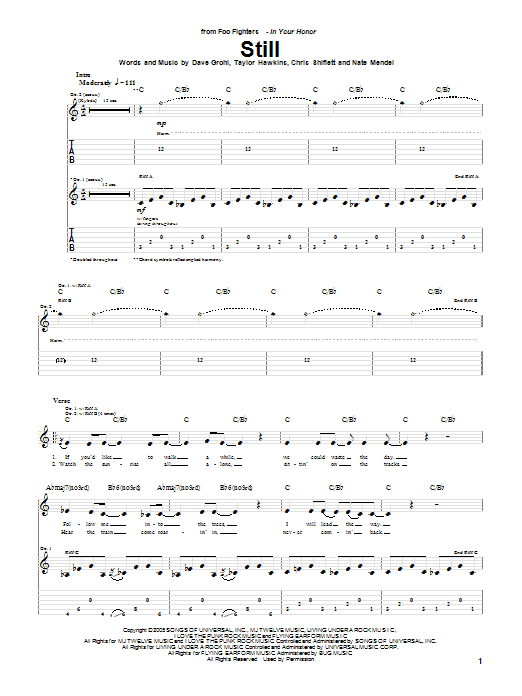 Download Foo Fighters Still Sheet Music and learn how to play Guitar Tab PDF digital score in minutes