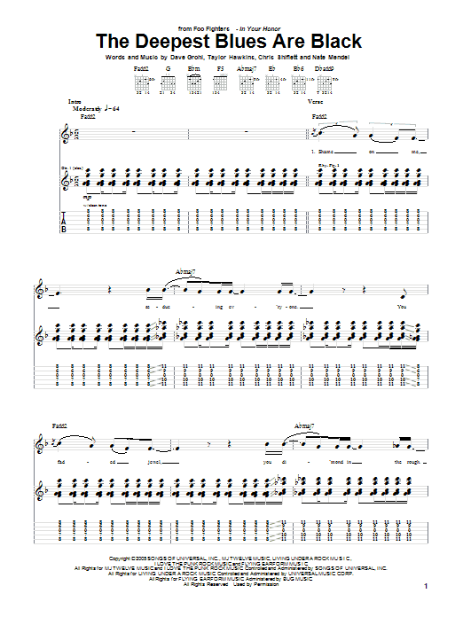 Download Foo Fighters The Deepest Blues Are Black Sheet Music and learn how to play Guitar Tab PDF digital score in minutes