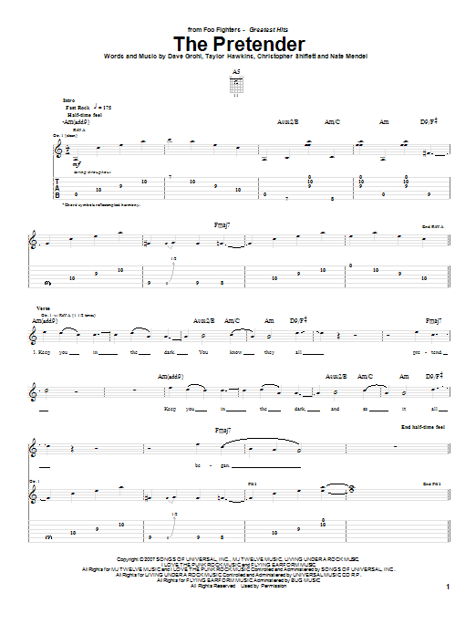 Download Foo Fighters The Pretender Sheet Music and learn how to play Guitar Lead Sheet PDF digital score in minutes