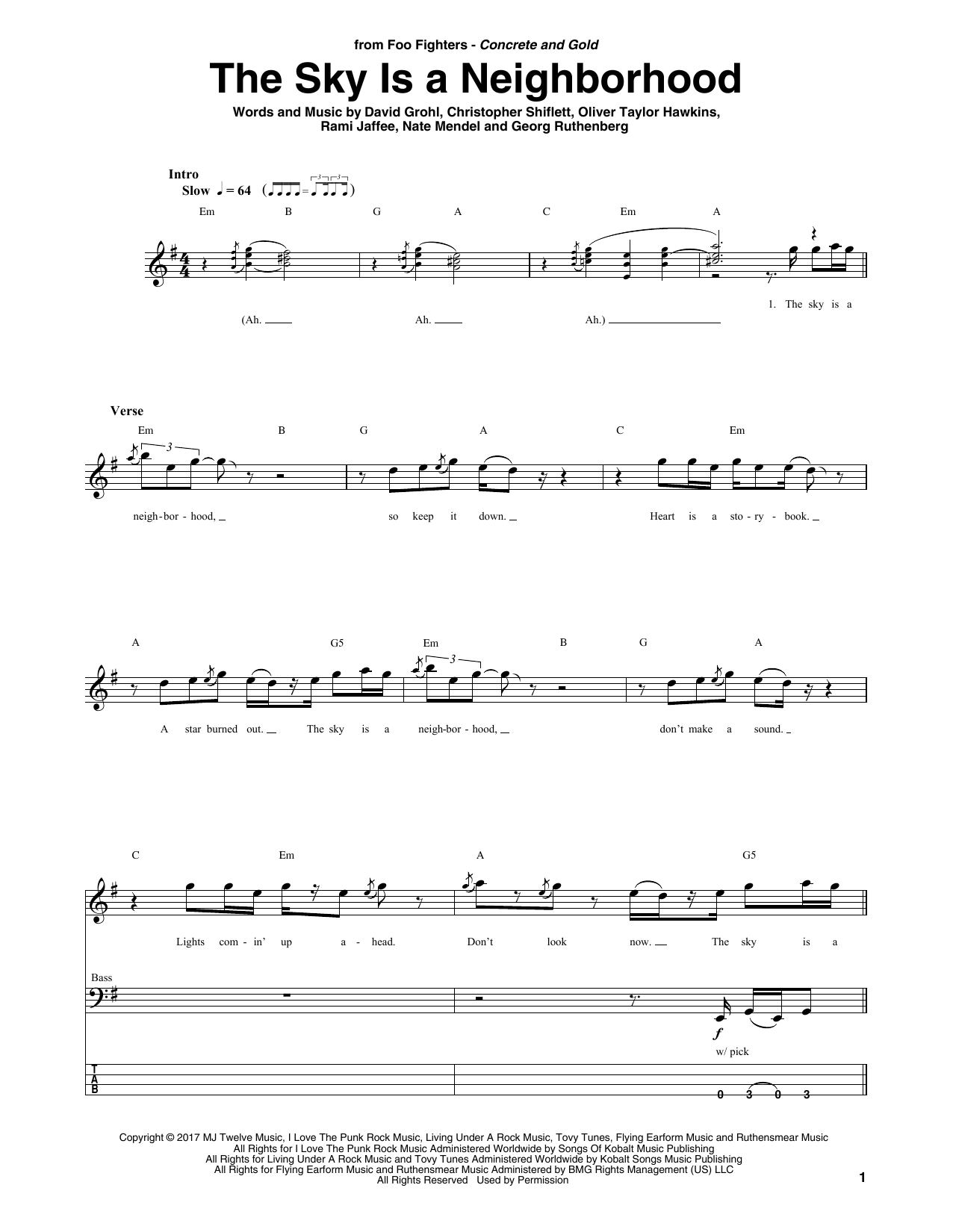 Download Foo Fighters The Sky Is A Neighborhood Sheet Music and learn how to play Bass Guitar Tab PDF digital score in minutes