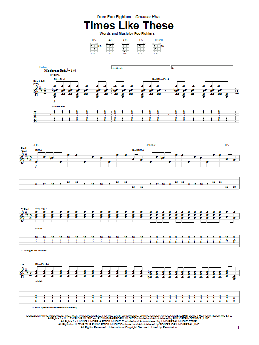 Download Foo Fighters Times Like These Sheet Music and learn how to play Bass Guitar Tab PDF digital score in minutes