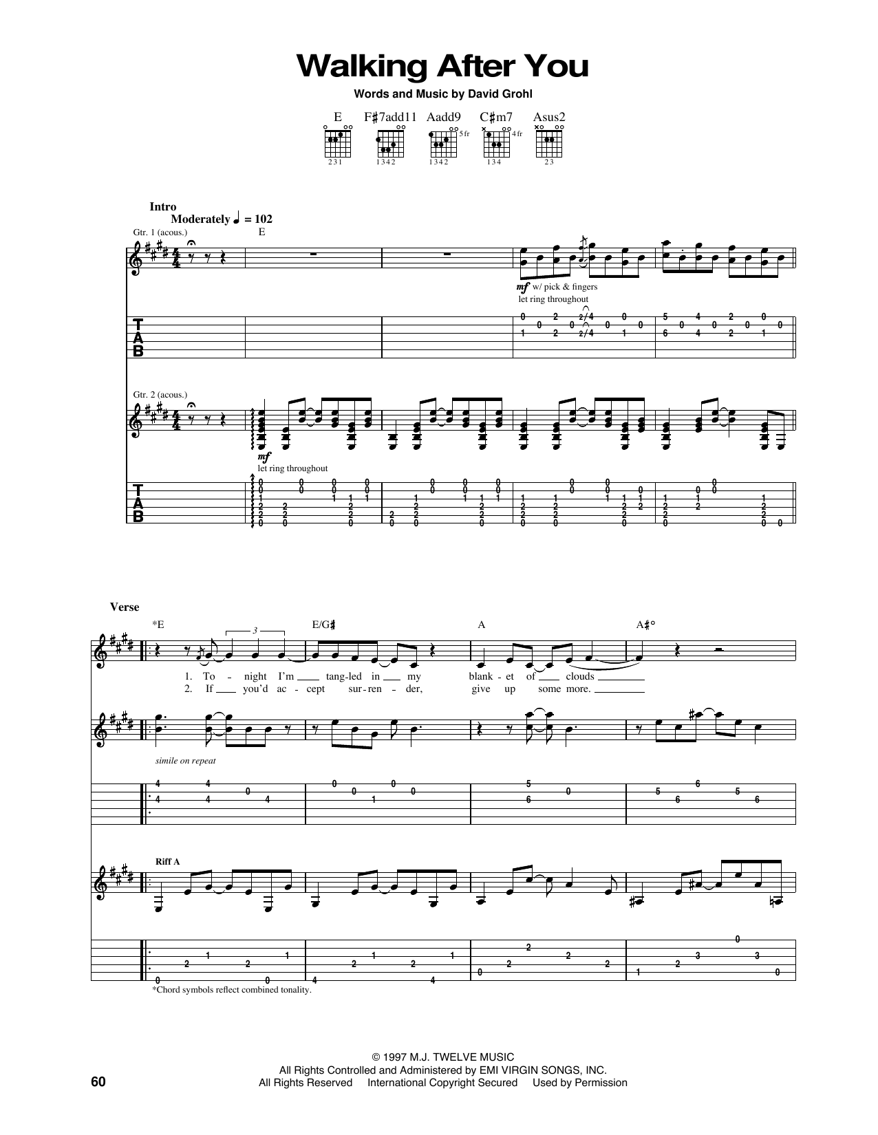 Download Foo Fighters Walking After You Sheet Music and learn how to play Guitar Tab PDF digital score in minutes