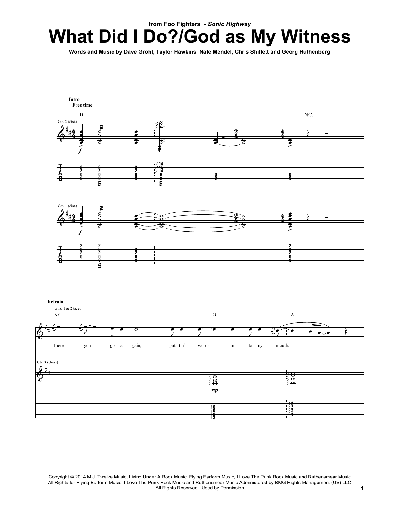Download Foo Fighters What Did I Do?/God As My Witness Sheet Music and learn how to play Guitar Tab PDF digital score in minutes
