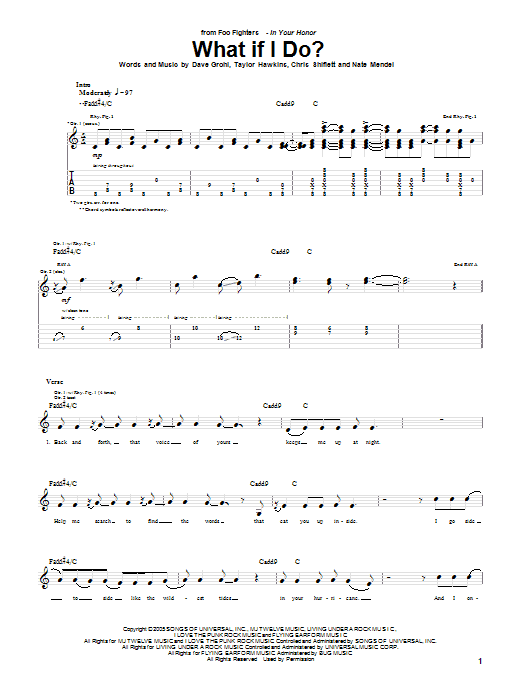 Download Foo Fighters What If I Do? Sheet Music and learn how to play Guitar Tab PDF digital score in minutes