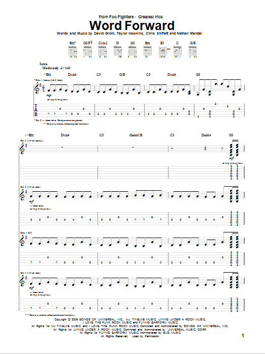 Download Foo Fighters Word Forward Sheet Music and learn how to play Guitar Tab PDF digital score in minutes