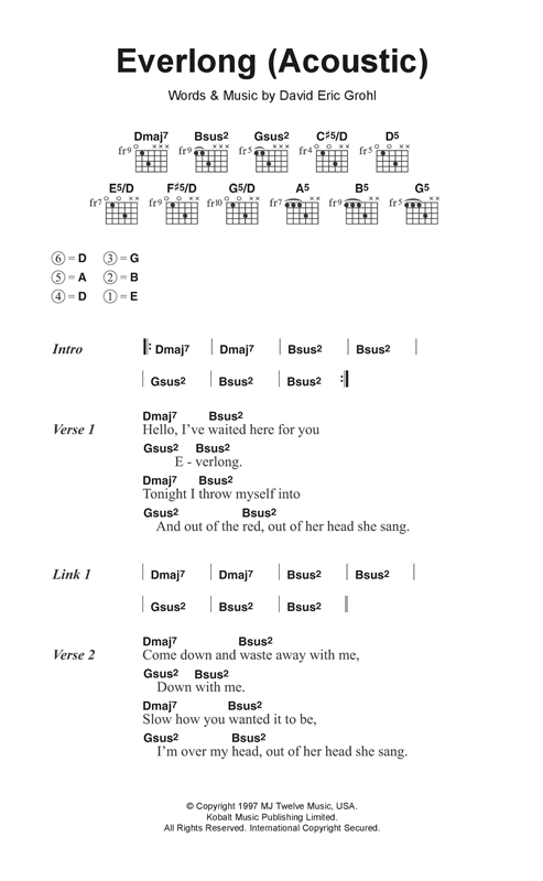 Download Foo Fighters Everlong Sheet Music and learn how to play Lyrics & Chords PDF digital score in minutes