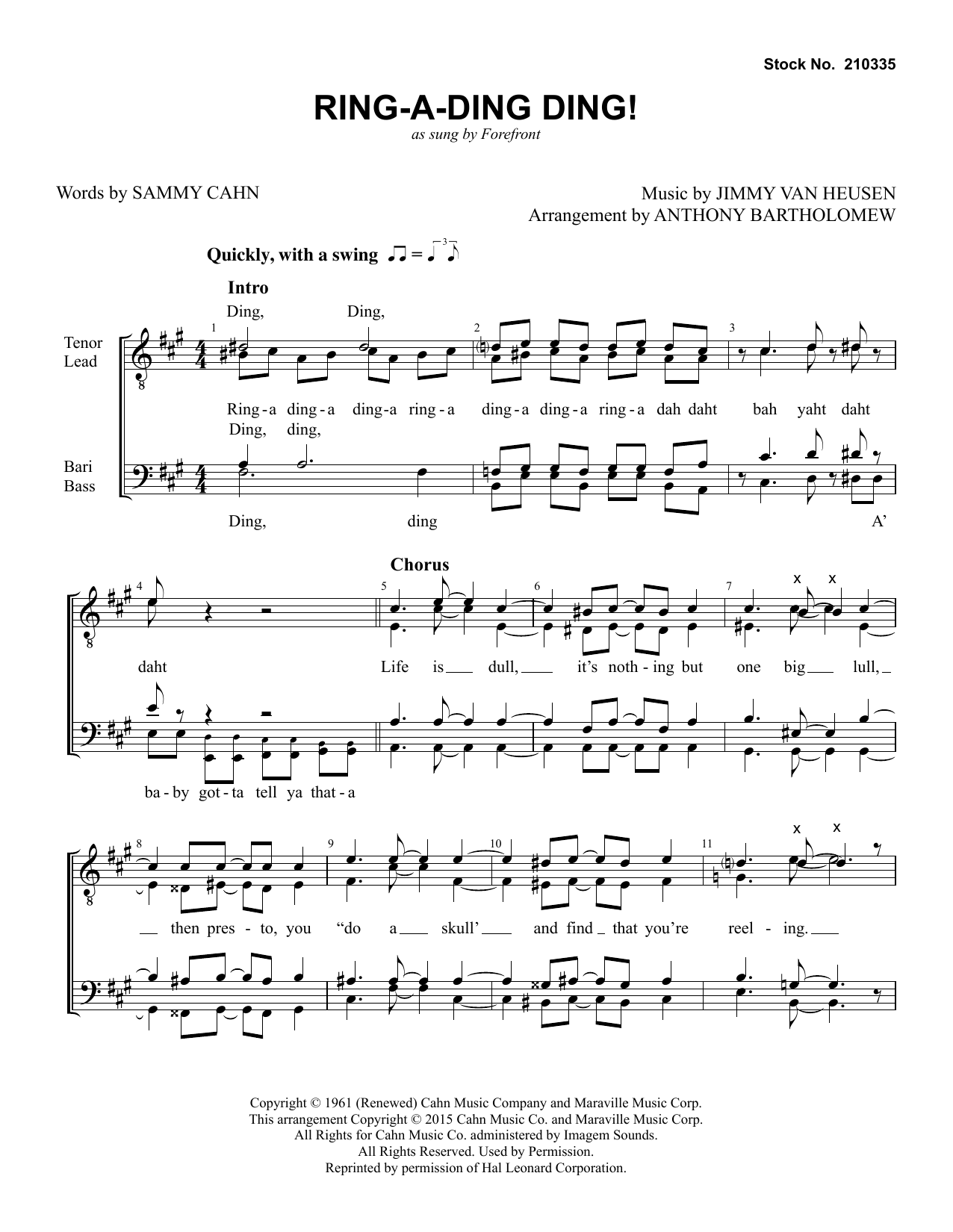 Download Forefront Ring-a-Ding Ding (arr. Anthony Bartholomew) Sheet Music and learn how to play TTBB Choir PDF digital score in minutes