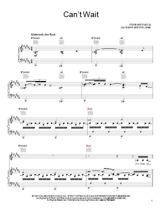 Download Foreigner Can't Wait Sheet Music and learn how to play Piano, Vocal & Guitar (Right-Hand Melody) PDF digital score in minutes