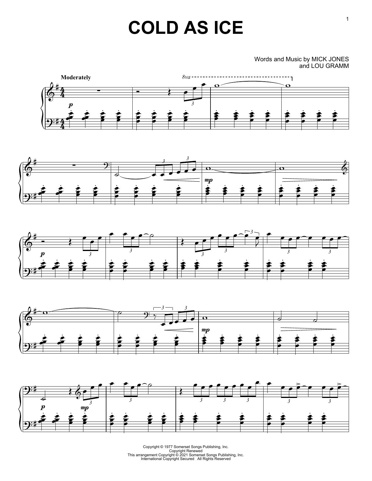 Download Foreigner Cold As Ice [Classical version] (arr. David Pearl) Sheet Music and learn how to play Piano Solo PDF digital score in minutes